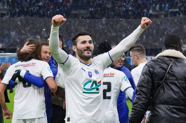 Fin de match - joie Olympique de Marseille - Sead Kolasinac (Olympique de Marseille) FOOTBALL : Olympique de Marseille vs PSG - Coupe de France - 8eme de finale - Marseille - 08 02 2023 NorbertScanella Panoramic 