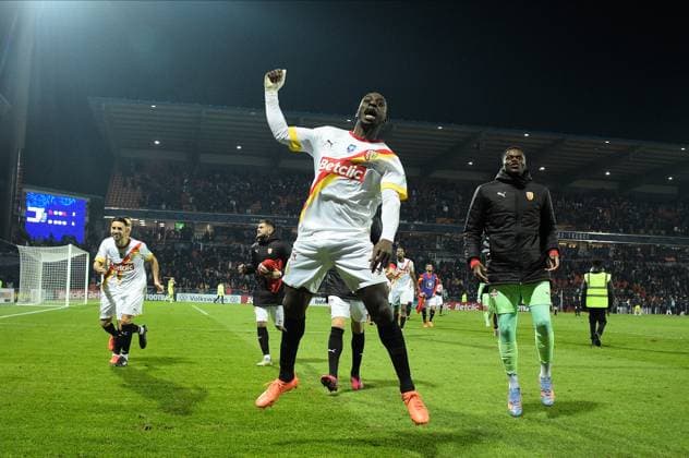 Joie des joueurs de Lens en fin de match apres sa victoire - D Machado ( 12 - Lens ) - FOOTBALL : Lorient vs Lens - Coupe de France - 09 02 2023 FedericoPestellini Panoramic 