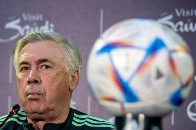 Sport Themen der Woche KW06 Sport Bilder des Tages Real Madrid s Italian head coach Carlo Ancelotti gives a press conference, PK, Pressekonferenz at Moulay Abdellah stadium in Rabat, Morocco, 10 February 2023. Real Madrid is to face Al Hilal team on 11 February in their FIFA Club World Cup s final match. Real Madrid s press conference !ACHTUNG: NUR REDAKTIONELLE NUTZUNG!  Copyright: xJulioxMunozx GRAF1180 20230210-2c7cbd50673940bbc6ce9e0eb7c068f429faf024