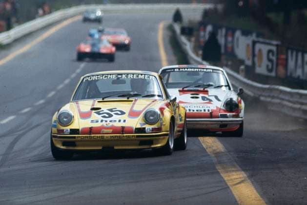ein Kremer-Porsche kommt gefahren on Erwin Kremer und John Fitpatrick auf Plat 8 im Schlußklassement on Spa-Francorchamps 1972 1000 km-Rennen *** a Kremer Porsche comes driven on Erwin Kremer and John Fitpatrick on place 8 in the final classification on Spa Francorchamps 1972 1000 km race