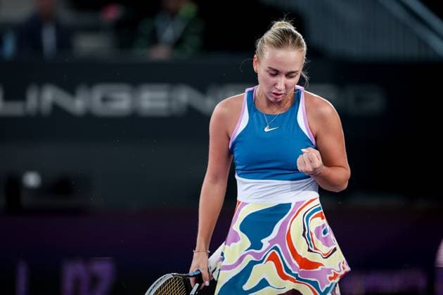 TENNIS - WTA, Tennis Damen Upper Austria Ladies Linz LINZ,AUSTRIA,10.FEB.23 - TENNIS - WTA Tour, Upper Austria Ladies Linz. Image shows the rejoicing of Anastasia Potapova (RUS).  GEPAxpictures xManfredxBinder
