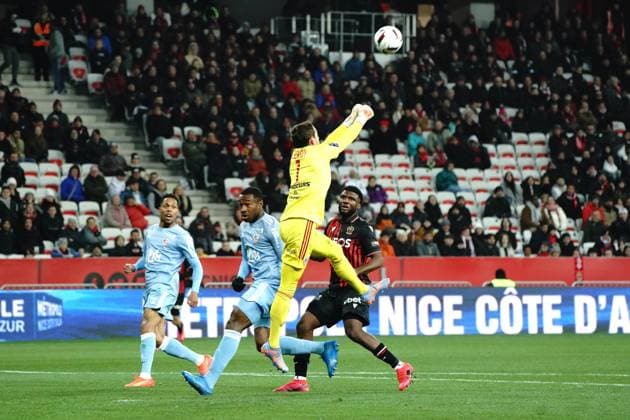 Benjamin Leroy (AC Ajaccio) FOOTBALL : OGC Nice vs AC Ajaccio - Ligue 1 Ubereats - Nice - 10 02 2023 NorbertScanella Panoramic 
