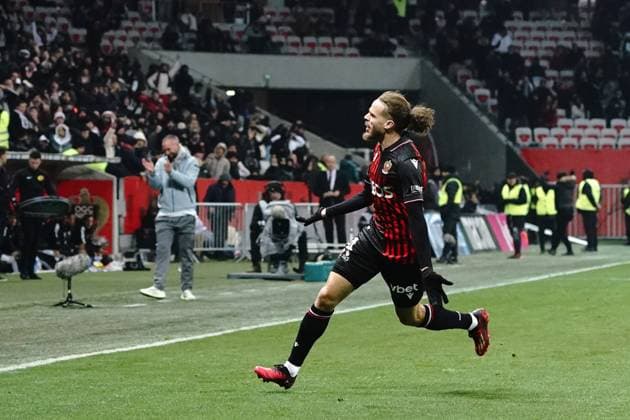 joie - Billal Brahimi (OGC Nice) FOOTBALL : OGC Nice vs AC Ajaccio - Ligue 1 Ubereats - Nice - 10 02 2023 NorbertScanella Panoramic 