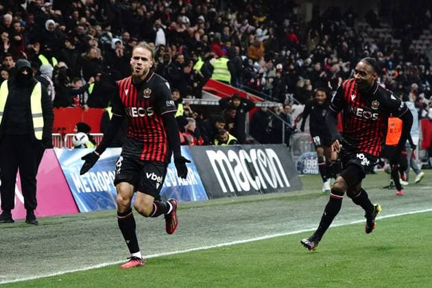 joie - Billal Brahimi (OGC Nice) FOOTBALL : OGC Nice vs AC Ajaccio - Ligue 1 Ubereats - Nice - 10 02 2023 NorbertScanella Panoramic 