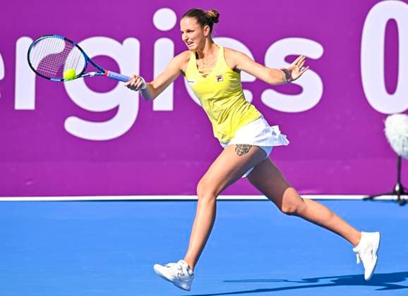 Qatar TotalEnergies Open 2023 Karolina Pliskova of Czech Republic in action during her 1st round Qualifying match against Ana Bogdan of Romania at the WTA, Tennis Damen Qatar TotalEnergies Open tennis tournament at the Khalifa International Tennis Complex in Doha, Qatar, 11 February 2023 Doha Qatar  Copyright: xNoushadxThekkayilx originalFilename:varittyakkal-wtaqatar230211_npE0W.jpg