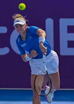 Qatar TotalEnergies Open 2023 Jil Teichmann of Switzerland in action during her 1st round Qualifying match against Sorana Cirstea of Romania at the WTA, Tennis Damen Qatar TotalEnergies Open tennis tournament at the Khalifa International Tennis Complex in Doha, Qatar, 11 February 2023 Doha Qatar  Copyright: xNoushadxThekkayilx originalFilename:varittyakkal-wtaqatar230211_npdf2.jpg