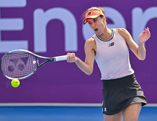 Qatar TotalEnergies Open 2023 Sorana Cirstea of Romania in action during her 1st round Qualifying match against Jil Teichmann of Switzerland at the WTA, Tennis Damen Qatar TotalEnergies Open tennis tournament at the Khalifa International Tennis Complex in Doha, Qatar, 11 February 2023 Doha Qatar  Copyright: xNoushadxThekkayilx originalFilename:varittyakkal-wtaqatar230211_npoc8.jpg