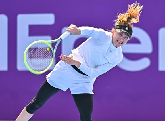 Qatar TotalEnergies Open 2023 Aliaksandra Sasnovich of Belarus in action during her 1st round Qualifying match against Bethanie Mattek-Sands of United States at the WTA, Tennis Damen Qatar TotalEnergies Open tennis tournament at the Khalifa International Tennis Complex in Doha, Qatar, 11 February 2023 Doha Qatar  Copyright: xNoushadxThekkayilx originalFilename:varittyakkal-wtaqatar230211_npNFi.jpg