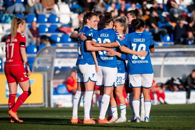 Nicole Billa (TSG Hoffenheim, 16), Julia Hickelsberger (TSG Hoffenheim, 18), Ereleta Memeti (TSG Hoffenheim, 23) jubeln ueber das Tor zum 1:0, GER, TSG 1899 Hoffenheim vs. 1. FC Koeln, Fussball Flyeralarm Frauen Bundesliga, 12. Spieltag, Spielzeit 2022 2023, 12.02.2023 GER, TSG 1899 Hoffenheim vs. 1. FC Koeln, Fussball Flyeralarm Frauen Bundesliga, 12. Spieltag, Spielzeit 2022 2023, 12.02.2023 Hoffenheim Copyright: xEibner Memmlerx EP_MMR