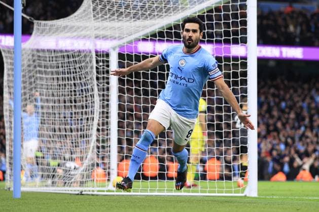Sport Themen der Woche KW06 Sport Bilder des Tages Football - Premier League - Manchester City v Aston Villa 12th February 2023 - Premier League - Manchester City v Aston Villa - Ilkay Gundogan of Manchester City celebrates their second goal - Photo: Simon Stacpoole Offside. Manchester UK *** Fußball Premier League Manchester City gegen Aston Villa 12. Februar 2023 Premier League Manchester City gegen Aston Villa Ilkay Gundogan von Manchester City feiert sein zweites Tor Foto Simon Stacpoole Abseits Manchester UK  Copyright: xSimonxStacpoolexOffside