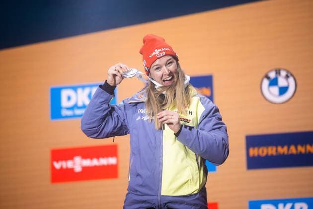 Bilder des Jahres 2023, Sport 02 Februar Sport Themen der Woche KW06 Sport Bilder des Tages 230212 Denise Herrmann-Wick of Germany celebrates with her silver medal at a medal ceremony during the IBU Biathlon World Championships on February 12, 2023 in Oberhof. Photo: Mathias Bergeld BILDBYRAN kod MB MB0546 skidskytte biathlon skiskyting skidskytte-vm vm ibu world championships biathlon world championships medaljceremoni medal ceremony day 5 bbeng *** 230212 Denise Herrmann Wick of Germany celebrates with her silver medal at a medal ceremony during the IBU Biathlon World Championships on February 12, 2023 in Oberhof Photo Mathias Bergeld BILDBYRAN kod MB MB0546 skidskytte biathlon skiskyting skidskytte vm vm ibu world championships biathlon world championships medaljceremoni medal ceremony day 5 bbeng,  Copyright: MATHIASxBERGELD BB230212MB225