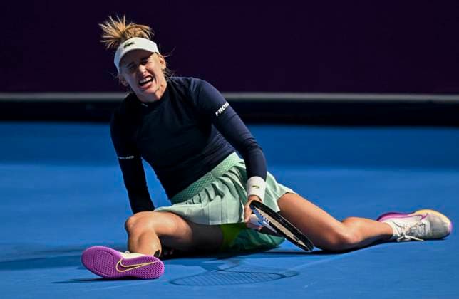 Sport Themen der Woche KW06 Sport Bilder des Tages WTA, Tennis Damen Qatar TotalEnergies Open 2023 Jil Teichmann of Switzerland in react during her 2nd round Qualifying match against Elena-Gabriela Ruse Of Romania at the WTA Qatar TotalEnergies Open tennis tournament at the Khalifa International Tennis Complex in Doha, Qatar, 12 February 2023 DOHA Qatar  Copyright: xNoushadxThekkayilx originalFilename:varittyakkal-qatartot230212_np6K6.jpg