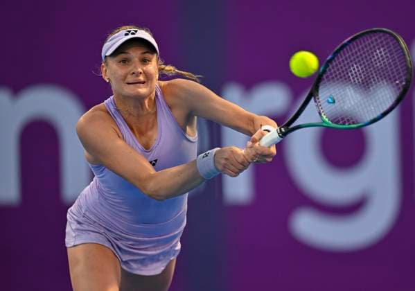 WTA, Tennis Damen Qatar TotalEnergies Open 2023 Dayana Yastremska of Ukraine in action during her 2nd round Qualifying match against Leylah Fernandez of Canada at the WTA Qatar TotalEnergies Open tennis tournament at the Khalifa International Tennis Complex in Doha, Qatar, 12 February 2023 DOHA Qatar  Copyright: xNoushadxThekkayilx originalFilename:varittyakkal-qatartot230212_npJ7q.jpg
