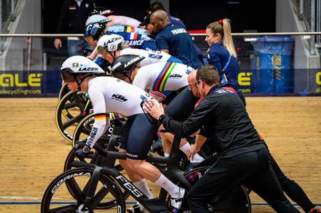 FRIEDRICH Lea Sophie, FINUCANE Emma, HINZE Emma, VAN DER PEET Steffie, GROS Mathilde, DEGRENDELE Nicky: UEC Track cycling, Rad, Radsport, Bahnrad, Bahn European Championships Grenchen 2023 FRIEDRICH Lea Sophie ( GER ) Germany FINUCANE Emma ( GBR ) - Great Britain - HINZE Emma ( GER ) - Germany - VAN DER PEET Steffie ( NED ) - Netherlands - GROS Mathilde ( FRA ) - France - DEGRENDELE Nicky ( BEL ) - Belgium - Querformat - quer - horizontal - Landscape - Event Veranstaltung: UEC Track Cycling European Championships 2023 - Grenchen - Category Kategorie: Cycling - Track Cycling European Championships - Location Ort: Europe Switzerland - Grenchen - Tissot Velodrome - Discipline: Keirin - Elite Women - Distance: ... m - Date Datum: 12.02.2023 Sunday Day 5 -