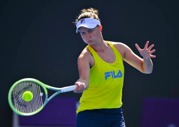 WTA, Tennis Damen Qatar TotalEnergies Open 2023 Barbora Krejcikova of Czech Republic during practice ahead of the WTA Qatar TotalEnergies Open tennis tournament at the Khalifa International Tennis Complex in Doha, Qatar, 13 February 2023 DOHA Qatar  Copyright: xNoushadxThekkayilx originalFilename:varittyakkal-wtaqatar230213_npqPk.jpg