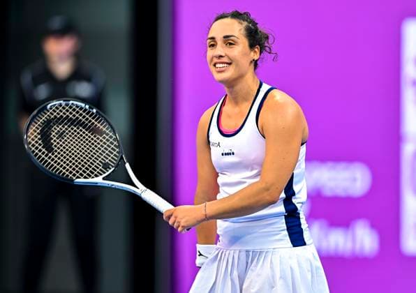 WTA, Tennis Damen Qatar TotalEnergies Open 2023 Martina Trevisan of Italy react against Karolina Muchova of Czech Republic at the WTA Qatar TotalEnergies Open tennis tournament at the Khalifa International Tennis Complex in Doha, Qatar, 13 February 2023 DOHA Qatar  Copyright: xNoushadxThekkayilx originalFilename:varittyakkal-wtaqatar230213_npprE.jpg