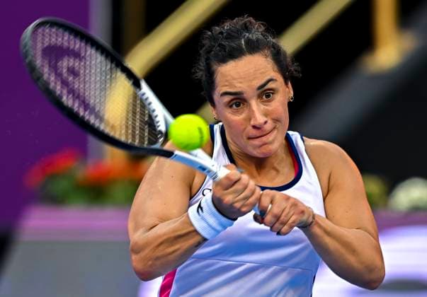 WTA, Tennis Damen Qatar TotalEnergies Open 2023 Martina Trevisan of Italy in action against Karolina Muchova of Czech Republic at the WTA Qatar TotalEnergies Open tennis tournament at the Khalifa International Tennis Complex in Doha, Qatar, 13 February 2023 DOHA Qatar  Copyright: xNoushadxThekkayilx originalFilename:varittyakkal-wtaqatar230213_npRGM.jpg