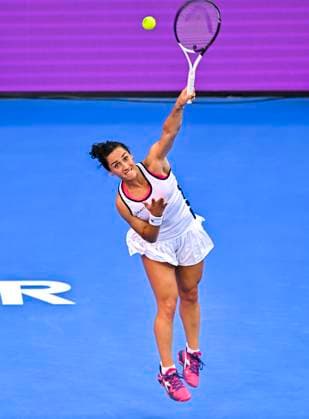 WTA, Tennis Damen Qatar TotalEnergies Open 2023 Martina Trevisan of Italy in action against Karolina Muchova of Czech Republic at the WTA Qatar TotalEnergies Open tennis tournament at the Khalifa International Tennis Complex in Doha, Qatar, 13 February 2023 DOHA Qatar  Copyright: xNoushadxThekkayilx originalFilename:varittyakkal-wtaqatar230213_npBD6.jpg