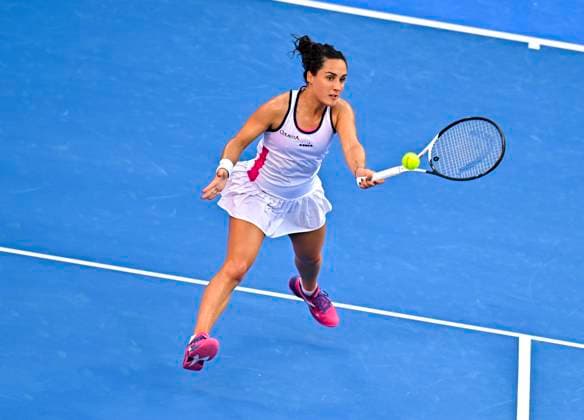 WTA, Tennis Damen Qatar TotalEnergies Open 2023 Martina Trevisan of Italy in action against Karolina Muchova of Czech Republic at the WTA Qatar TotalEnergies Open tennis tournament at the Khalifa International Tennis Complex in Doha, Qatar, 13 February 2023 DOHA Qatar  Copyright: xNoushadxThekkayilx originalFilename:varittyakkal-wtaqatar230213_npp0V.jpg