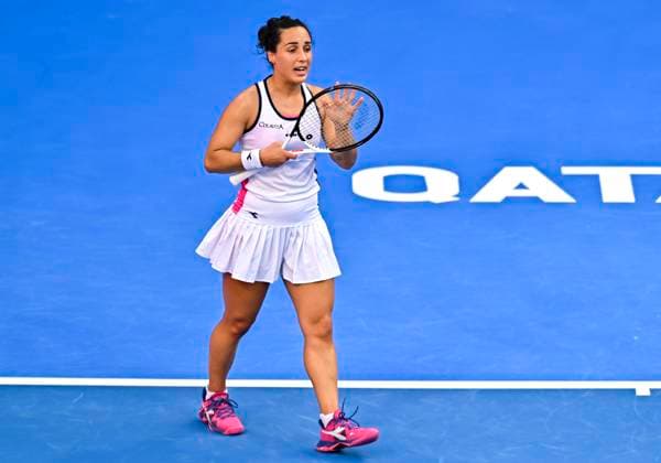 WTA, Tennis Damen Qatar TotalEnergies Open 2023 Martina Trevisan of Italy react against Karolina Muchova of Czech Republic at the WTA Qatar TotalEnergies Open tennis tournament at the Khalifa International Tennis Complex in Doha, Qatar, 13 February 2023 DOHA Qatar  Copyright: xNoushadxThekkayilx originalFilename:varittyakkal-wtaqatar230213_np0vq.jpg
