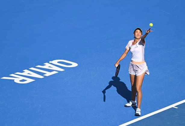 (230214) -- DOHA, Feb. 14, 2023 -- Zhang Shuai competes during the singles round of 32 match between Petra Kvitova of the Czech Republic and Zhang Shuai of China at WTA, Tennis Damen 500 Qatar Open 2023 in Doha, Qatar, Feb. 14, 2023. (Photo by Xinhua) (SP)QATAR-DOHA-TENNIS-WTA 500 Nikku 