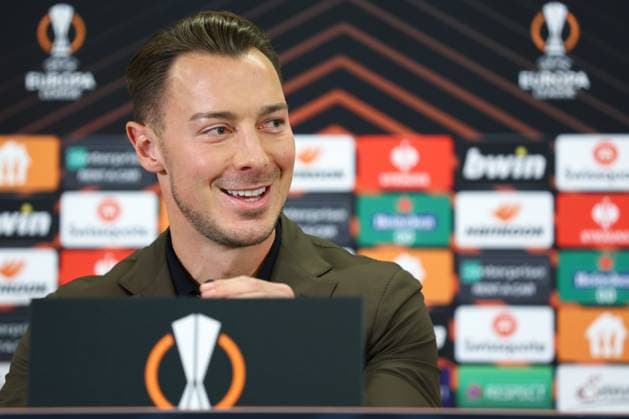 SOCCER - UEFA EL, RBS vs Roma SALZBURG,AUSTRIA,15.FEB.23 - SOCCER - UEFA Europa League, play off, Red Bull Salzburg vs AS Roma, preview, press conference, PK, Pressekonferenz RBS. Image shows head coach Matthias Jaissle (RBS).  GEPAxpictures xDavidxGeieregger