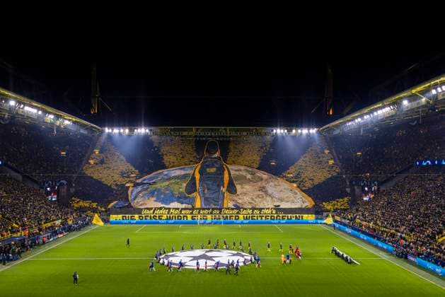 Dortmund, Germany. 15th Feb, 2023. Choreo BVB Borussia Dortmund - FC Chelsea London 15.02.2023
