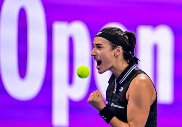 WTA, Tennis Damen Qatar TotalEnergies Open 2023 Caroline Garcia of France react during round of 16 match against Karolina Muchova of Czech Republic at the WTA Qatar TotalEnergies Open tennis tournament at the Khalifa International Tennis Complex in Doha, Qatar, 15 February 2023 DOHA Qatar  Copyright: xNoushadxThekkayilx originalFilename:varittyakkal-wtaqatar230215_npzgH.jpg