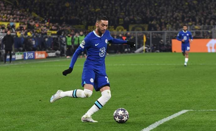 Fussball, Herren, Saison 2022 2023, Champions League (Achtelfinale, Hinspiel), Borussia Dortmund - FC Chelsea, Hakim Ziyech (FC Chelsea), 15.02. 2023, Copyright: xSebastianxRäppold MatthiasxKochx