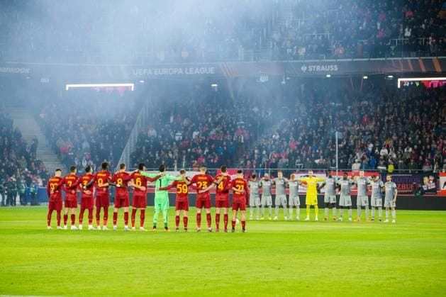 SOCCER - UEFA EL, RBS vs Roma SALZBURG,AUSTRIA,16.FEB.23 - SOCCER - UEFA Europa League, play off, Red Bull Salzburg vs AS Roma. Image shows both teams.  GEPAxpictures xGintarexKarpaviciute