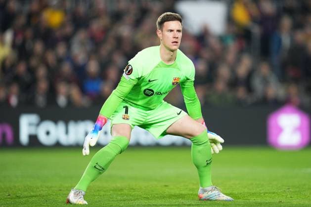 Mandatory Credit: Photo by Bagu Blanco Pressinphoto Shutterstock (13770557j) Marc-Andre Ter Stegen of FC Barcelona, Barca FC Barcelona v Manchester United, ManU UEFA Europa League, Play-off, 1st leg. Football, Spotify Camp Nou Stadium, Barcelona, Spain - 16 Feb 2023 Editorial use only FC Barcelona v Manchester United, UEFA Europa League, Play-off, 1st leg. Football, Spotify Camp Nou Stadium, Barcelona, Spain - 16 Feb 2023 Editorial use only  Copyright: xBaguxBlanco Pressinphoto Shutterstockx 13770557j