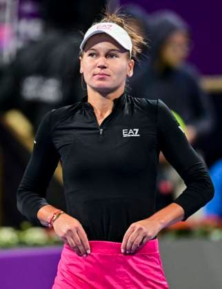 WTA, Tennis Damen Qatar TotalEnergies Open 2023 Veronika Kudermetova of Russia react after winning the Quarterfinal match against Coco Gauff of United States at the WTA Qatar TotalEnergies Open tennis tournament at the Khalifa International Tennis Complex in Doha, Qatar, 16 February 2023 DOHA Qatar  Copyright: xNoushadxThekkayilx originalFilename:varittyakkal-wtaqatar230216_npeqx.jpg