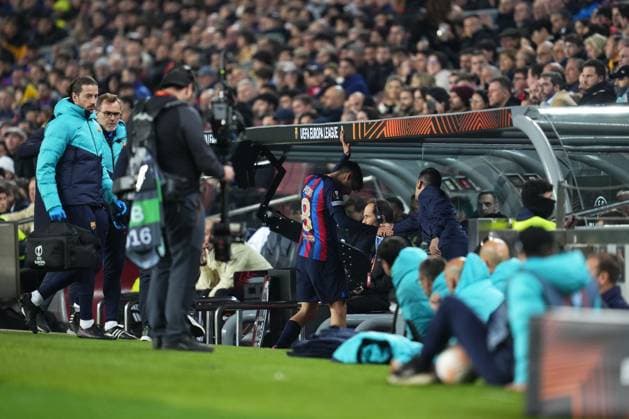 Mandatory Credit: Photo by Bagu Blanco Pressinphoto Shutterstock (13770557r) Pedro Gonzalez Pedri of FC Barcelona, Barca injury FC Barcelona v Manchester United, ManU UEFA Europa League, Play-off, 1st leg. Football, Spotify Camp Nou Stadium, Barcelona, Spain - 16 Feb 2023 Editorial use only FC Barcelona v Manchester United, UEFA Europa League, Play-off, 1st leg. Football, Spotify Camp Nou Stadium, Barcelona, Spain - 16 Feb 2023 Editorial use only  Copyright: xBaguxBlanco Pressinphoto Shutterstockx 13770557r