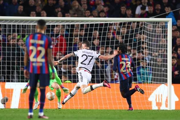 Mandatory Credit: Photo by Simon Dael Shutterstock (13765759w) Wout Weghorst of Manchester United, ManU goes close Barcelona v Manchester United, UEFA Europa League, Play-Off Round, First Leg, Football, Camp Nou, Barcelona, Spain - 16 Feb 2023 EDITORIAL USE ONLY No use with unauthorised audio, video, data, fixture lists, club league logos or live services. Online in-match use limited to 120 images, no video emulation. No use in betting, games or single club league player publications. Barcelona v Manchester United, UEFA Europa League, Play-Off Round, First Leg, Football, Camp Nou, Barcelona, Spain - 16 Feb 2023 EDITORIAL USE ONLY No use with unauthorised audio, video, data, fixture lists, club league logos or live services. Online in-match use limited to 120 images, no video emulation. No use in betting, games or single club league player publications.  Copyright: xSimonxDael Shutterstockx 13765759w