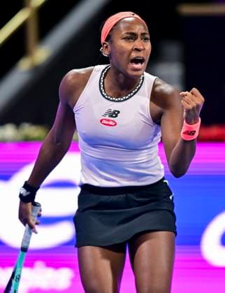 WTA, Tennis Damen Qatar TotalEnergies Open 2023 Coco Gauff of United States react during Quarterfinal match against Veronika Kudermetova of Russia at the WTA Qatar TotalEnergies Open tennis tournament at the Khalifa International Tennis Complex in Doha, Qatar, 16 February 2023 DOHA Qatar  Copyright: xNoushadxThekkayilx originalFilename:varittyakkal-wtaqatar230216_npcLR.jpg