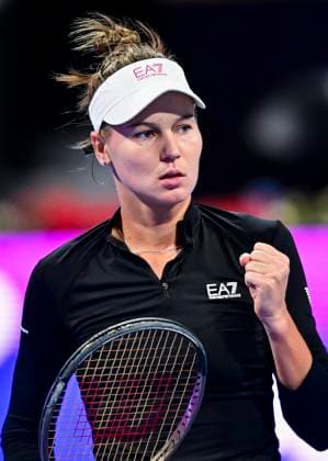 WTA, Tennis Damen Qatar TotalEnergies Open 2023 Veronika Kudermetova of Russia react during Quarterfinal match against Coco Gauff of United States at the WTA Qatar TotalEnergies Open tennis tournament at the Khalifa International Tennis Complex in Doha, Qatar, 16 February 2023 DOHA Qatar  Copyright: xNoushadxThekkayilx originalFilename:varittyakkal-wtaqatar230216_npwSi.jpg
