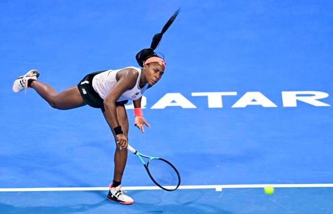 WTA, Tennis Damen Qatar TotalEnergies Open 2023 Coco Gauff of United States in action during Quarterfinal match against Veronika Kudermetova of Russia at the WTA Qatar TotalEnergies Open tennis tournament at the Khalifa International Tennis Complex in Doha, Qatar, 16 February 2023 DOHA Qatar  Copyright: xNoushadxThekkayilx originalFilename:varittyakkal-wtaqatar230216_npbha.jpg