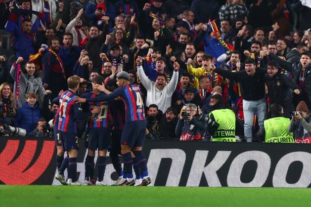 Mandatory Credit: Photo by Simon Dael Shutterstock (13765759ai) Marcos Alonso of Barcelona celebrates after scoring a goal (1-0) Barcelona v Manchester United, ManU UEFA Europa League, Play-Off Round, First Leg, Football, Camp Nou, Barcelona, Spain - 16 Feb 2023 EDITORIAL USE ONLY No use with unauthorised audio, video, data, fixture lists, club league logos or live services. Online in-match use limited to 120 images, no video emulation. No use in betting, games or single club league player publications. Barcelona v Manchester United, UEFA Europa League, Play-Off Round, First Leg, Football, Camp Nou, Barcelona, Spain - 16 Feb 2023 EDITORIAL USE ONLY No use with unauthorised audio, video, data, fixture lists, club league logos or live services. Online in-match use limited to 120 images, no video emulation. No use in betting, games or single club league player publications.  Copyright: xSimonxDael Shutterstockx 13765759ai