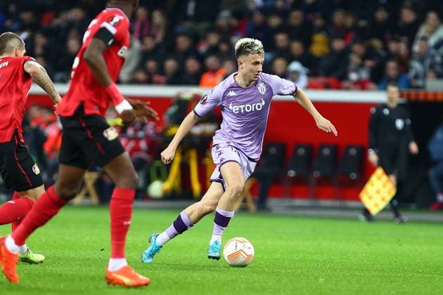Aleksandr Golovin (AS Monaco) . Bayer 04 Leverkusen vs. AS Monaco, Fussball, UEFA Europa League, K.O Round Play-Off Hinspiel, Spielzeit 2022 2023, 16.02.2023 Leverkusen Nordrhein-Westfalen Deutschland