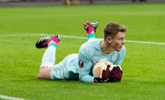 16.02.2023, GER, Fußball, Herren, UEFA, Fußball Europa League, Play-off, Saison 2022 2023, TSV Bayer 04 Leverkusen - AS Monaco Alexander Nübel (AS Monaco) Leverkusen BayArena Nordrhein-Westfalen Deutschland