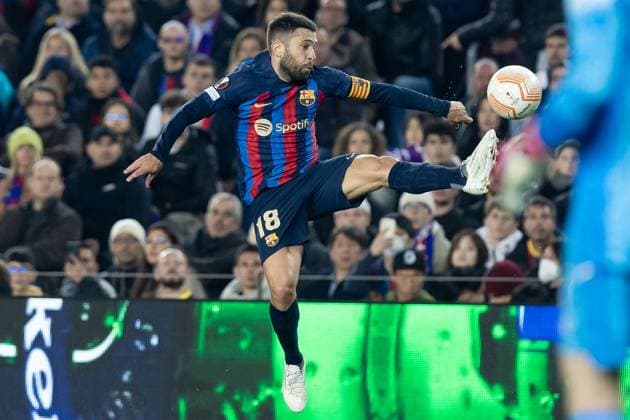 BARCELONA, SPAIN - FEBRUARY 16: Jordi Alba of FC Barcelona, Barca during the UEFA Europa League knockout round play-off leg one match between FC Barcelona and Manchester United, ManU at Spotify Camp Nou on February 16, 2023 in Barcelona, Spain. SPO 