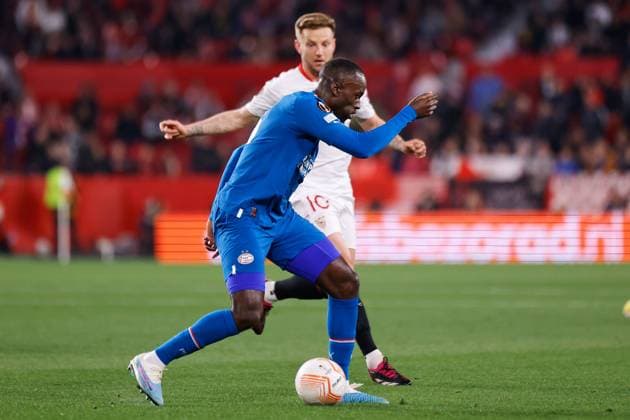 Sevilla FC v PSV Eindhoven, UEFA Europa League football, Seville, Spain Seville, Spain. 16th, February 2023. Jordan Teze (3) of PSV Eindhoven seen during the UEFA Europa League match between Sevilla FC and PSV Eindhoven at Estadio Ramon Sanchez Pizjuan in Seville. Seville Andalucia Spain  Copyright: xGonzalesxPhoto JesusxRuizxMedinax
