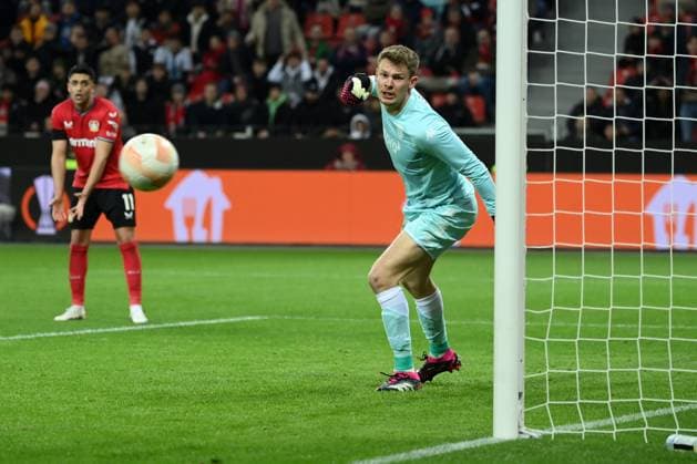 Torwart Alexander Nübel (AS Monaco) 16.02.2023, Fussball Europa League, Saison 2022 23, K.o. Runden Play off, Bayer 04 Leverkusen - AS Monaco Leverkusen BayArena Nordrhein Westfalen Deutschland