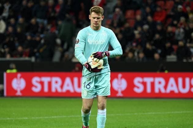 Torwart Alexander Nübel (AS Monaco) 16.02.2023, Fussball Europa League, Saison 2022 23, K.o. Runden Play off, Bayer 04 Leverkusen - AS Monaco Leverkusen BayArena Nordrhein Westfalen Deutschland