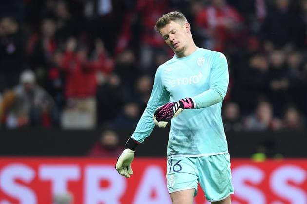 Fußball Europa League K.-o.-Runde-Play-off Bayer 04 Leverkusen - AS Monaco am 16.02.2023 in der BayArena in Leverkusen Alexander Nübel ( Monaco ) enttäuscht