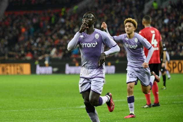 Jubel Krepin Diatta (AS Monaco) mach dem 2:2 16.02.2023, Fussball Europa League, Saison 2022 23, K.o. Runden Play off, Bayer 04 Leverkusen - AS Monaco Leverkusen BayArena Nordrhein Westfalen Deutschland