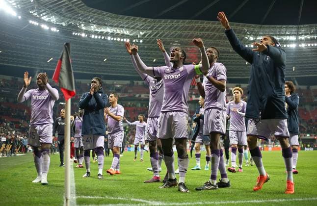 16.02.2023, Fussball UEFA Europa League 2022 2023, K.-o.-Runden-Play-off, Bayer 04 Leverkusen - AS Monaco, in der BayArena Leverkusen. Schlussjubel AS Monaco