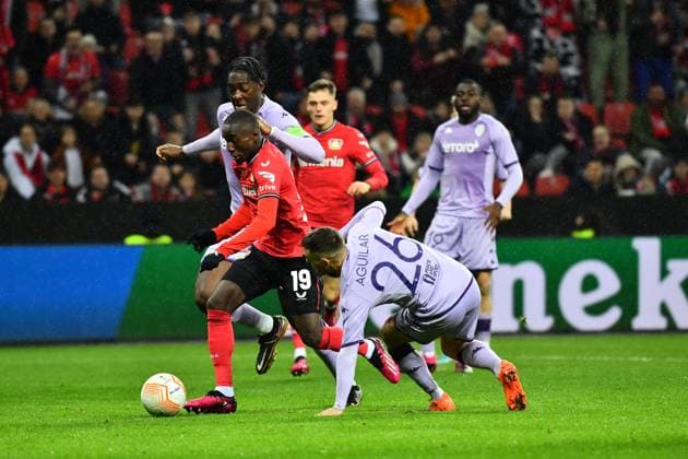 LEVERKUSEN, GERMANY - 16.02.23: Moussa Diaby. The match of match UEFA Europa League Bayer 04 Leverkusen vs AS Monaco FC at Bayarena  Copyright: xVITALIIxKLIUIEVx