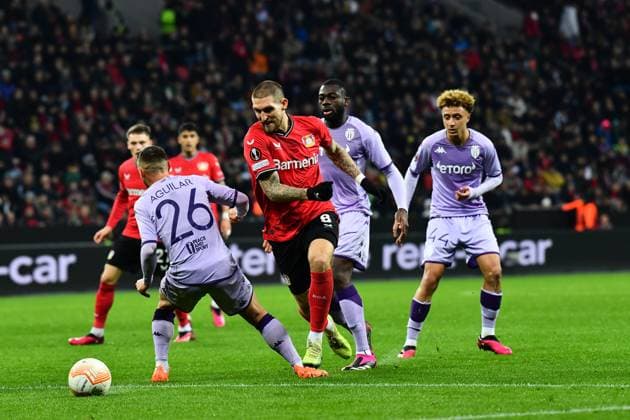 LEVERKUSEN, GERMANY - 16.02.23: Robert Andrich. The match of match UEFA Europa League Bayer 04 Leverkusen vs AS Monaco FC at Bayarena  Copyright: xVITALIIxKLIUIEVx