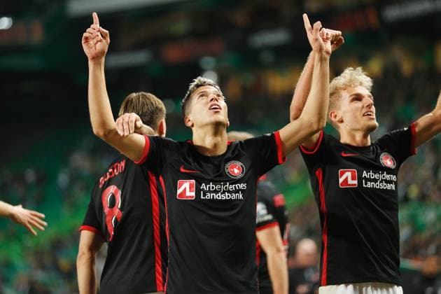 Emam Ashour (Midtjylland), FEBRUARY 16, 2023 - Football Soccer : Ashour celebrate after his goal during UEFA Europa League Knock-out Play-off 1st leg match between Sporting Clube de Portugal 1-1 FC Midtjylland at the Estadio Jose Alvalade in Lisbon, Portugal. Noxthirdxpartyxsales  (210964477)
